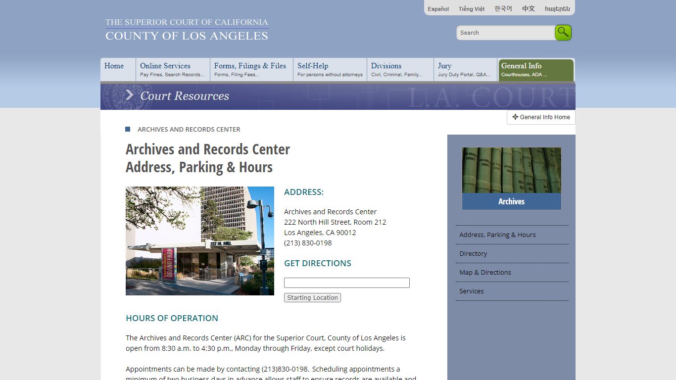 Archives and Records Center - Court Resources - LA Court
